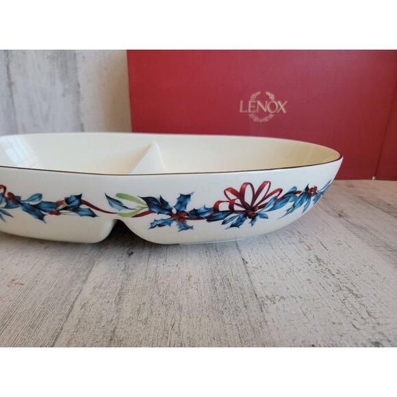 Lenox winter‎ greetings divided oval Bowl Xmas decor - Picture 3 of 7